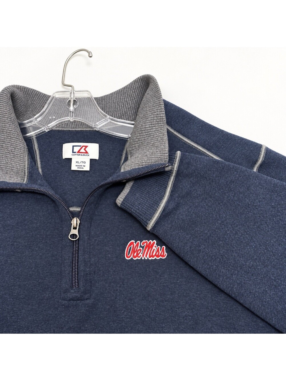 Cutter & Buck Ole Miss Rebels Mens XL Navy 1/4 Zip 100% Cotton Pullover NCAA